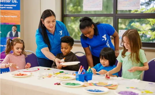 Kindergartners work on an art project